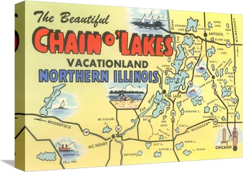 Vista 8 de AllPosters Póster decorativo para pared con mapa de Chain O'Lakes, Illinois sobre marco negro, 18 x 12 pulgadas