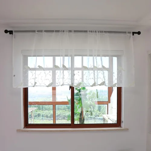 Vista 7 de SLOW SOUL Juego de 2 paneles de cortinas azules 3D elegantes bordadas con pájaros, cortinas de lujo traslúcidas para dormitorio, sala de estar