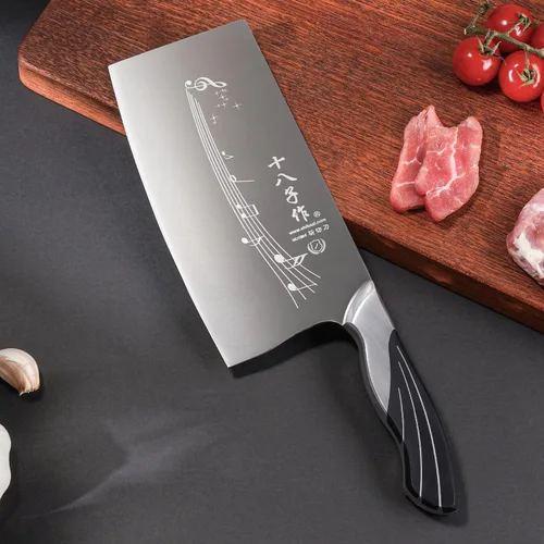 Vista 6 de SHI BA ZI ZUO Cuchillo de cocina chino de 7 pulgadas Cuchillo vegetal Cuchillo de chef profesional con mango de acero fundido de espiga completa