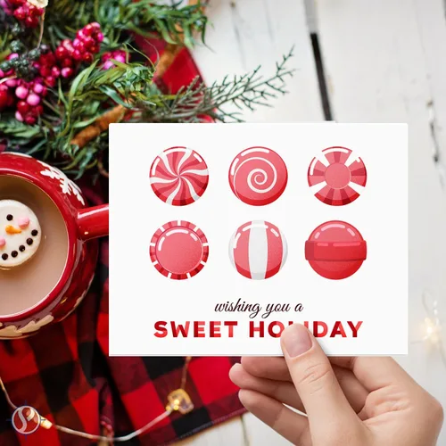 Vista 4 de 2026 Wishing You A Sweet Holiday! Tarjetas de felicitación de Happy Holidays – Caramelos de Navidad antiguos rojos y blancos – Saludos