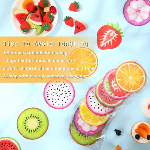 Vista 3 de Duraaamo Paquete de 8 pancartas para fiesta de frutas, guirnalda de papel de Twotti Frutti bailando Frutti, recortes colgantes de papel para verano