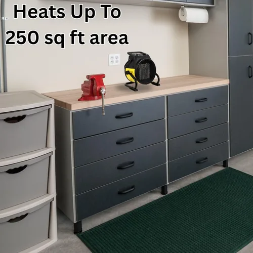 Vista 2 de Calentador de aire EUH1465, eléctrico, de Dura Heat, con base pivotante, 5,120 BTU, Amarillo Electric Garage Heater, Steel Body, Thermostat, Heats