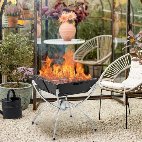 Vista 2 de HAPPYGRILL Fogata plegable 3 en 1 con parrilla para exterior, plegable para quemar leña, fogata para barbacoa, hoguera, cocina al aire libre