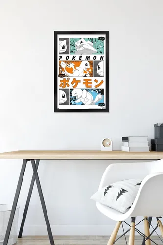 Vista 6 de Trends International Pokémon - Póster de pared de anime Trio, 22.4 pulgadas de largo x 14.7 pulgadas, versión enmarcada en negro Versión con marco
