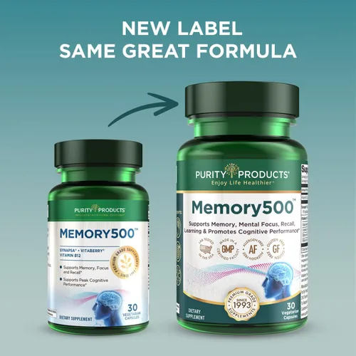 Vista 3 de Purity Products Memory500 Bacopa monniera/Complejo nootrópico Brahmi Elite - Soporta el rendimiento cognitivo máximo*, mayor velocidad