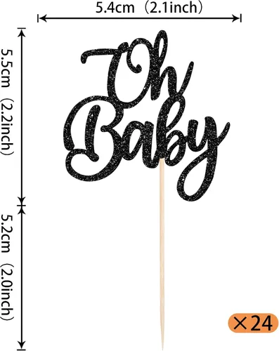 Vista 2 de Rsstarxi Paquete de 24 adornos para cupcakes Oh Baby con purpurina para baby shower, decoración de cupcakes para bautizo de bebé, palillos de Diseño