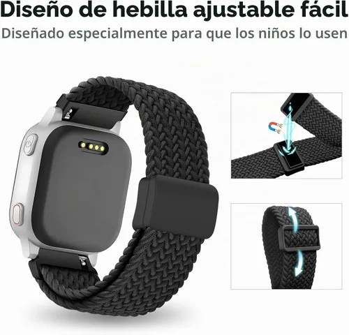 Vista 4 de SimpleThings Correa trenzada compatible con AT&T amiGO Jr Watch 2/1 Amigo MagBraided-Negro/Azul/Jeans