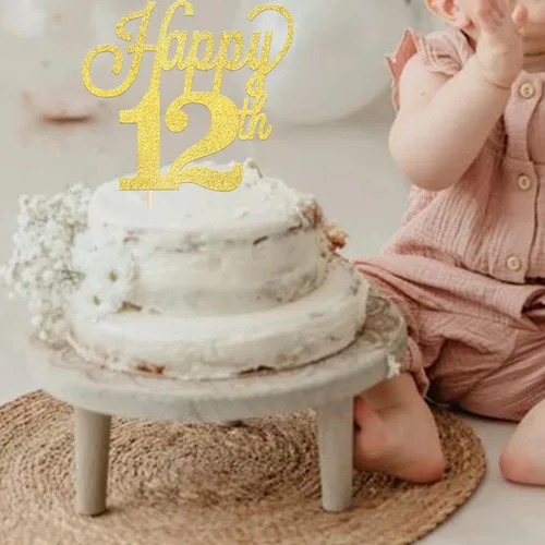 Vista 6 de 1 paquete de decoración para pastel de 12 años, purpurina negra número 12, doce cumpleaños, decoración para felicitaciones a 12 años de edad, 12