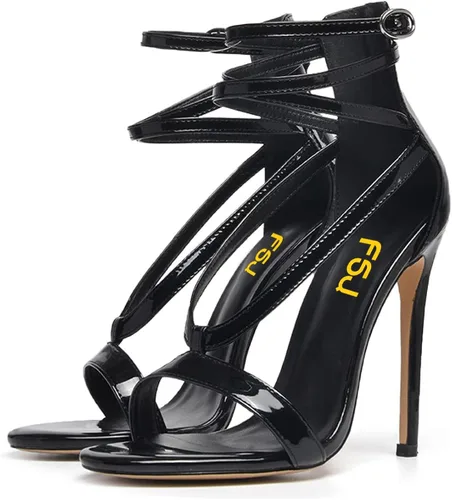 Vista 2 de FSJ Sandalias sexys con tiras para mujer, puntera abierta, tacones altos, metálicos, zapatos de boda, fiesta, 4-15 de EE. UU