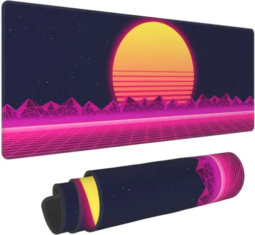 Vista 9 de Alfombrilla de mouse retro Vaporwave para videojuegos, alfombrilla de escritorio fresca Synthwave Neon grande XL larga extendida alfombrilla