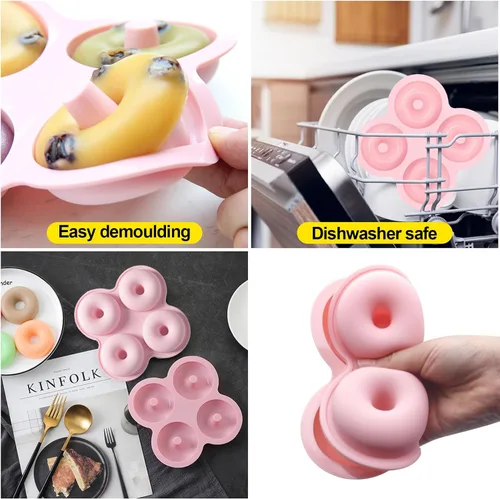 Vista 3 de 2 moldes de donas para freidora de aire, molde de dona, moldes de dona reutilizables, molde de dona de silicona, bandeja de bagel antiadherente