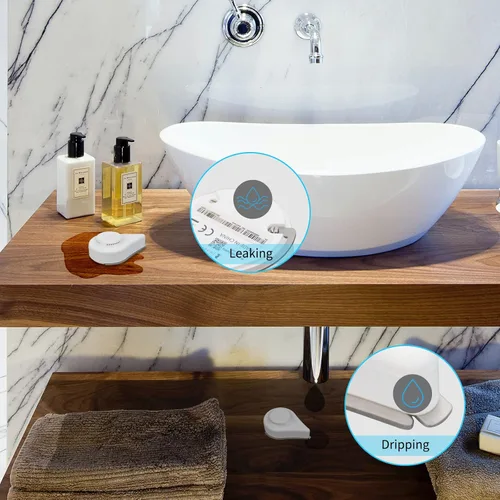 Vista 5 de THIRDREALITY Sensor de fuga de agua Zigbee con detección de goteo, alarma de 120dB, notificaciones de la aplicación habilitadas cuando funciona