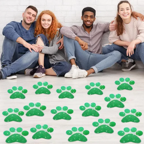 Vista 21 de ReliThick 30 Piezas Calcomanías de Suelo con Huellas de Patas 7.5" Huellas de Patas Grandes Adhesivo de Pared Autoadhesivo Calcomanía de Suelo