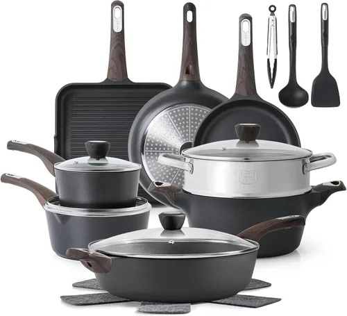 Vista 9 de SENSARTE Juego de utensilios de cocina de cerámica, juego de ollas y sartenes antiadherentes, 20 piezas de utensilios de cocina de inducción,