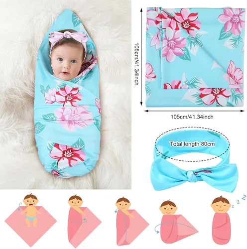Vista 9 de Mepase 5 piezas de mamá y yo hospital a juego trajes de maternidad bata de envolver manta para bebé niña niños diadema sombrero para mamá bebé