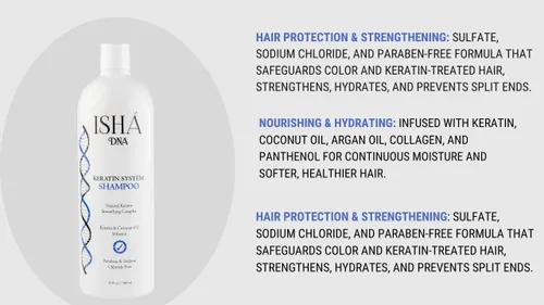 Vista 3 de Champú con sistema de tratamiento de queratina, sin sulfatos ni parabenos, aceite de coco infundido para todo tipo de cabello (16 onzas líquidas)
