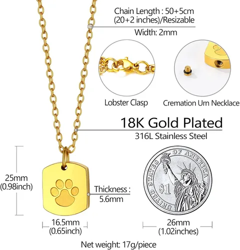 Vista 23 de Richsteel Collar de urna para cenizas, joyería de cremación, colgante de recuerdo conmemorativo con cadena