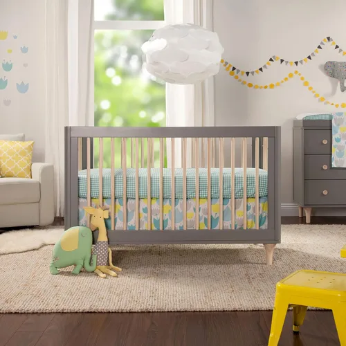 Vista 3 de Babyletto Lolly Cuna convertible 3 en 1 con kit de conversión de cama de niño pequeño , Cuna, Gris y natural lavado.