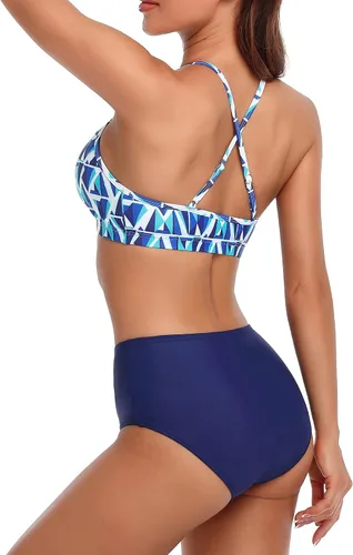 Vista 5 de CharmLeaks Conjuntos de bikini para mujer, trajes de baño deportivos de dos piezas con cuello alto