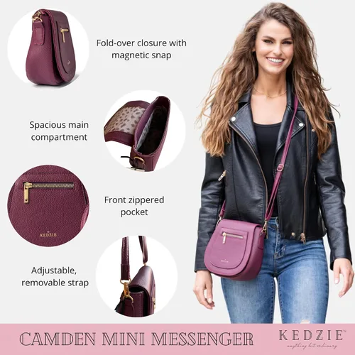 Vista 2 de KEDZIE Camden Classic Mini Messenger - Bolso bandolera de cuero vegano para mujer