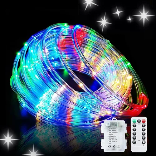 Vista 12 de JMEXSUSS Paquete de 2 luces de Navidad a pilas de luces blancas cálidas, impermeables al aire libre, 200 LED de 66 pies, 8 modos, funciona