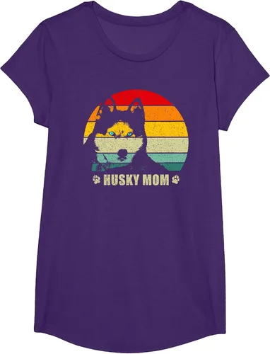 Vista 37 de Husky Mom Retro Dog Lover Mother Siberian Huskies Tee Women T-Shirt Asphalt Grey
