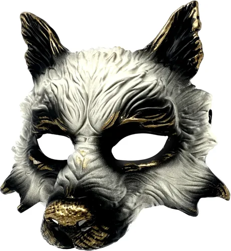 Vista 6 de Máscara de lobo de estilo steampunk, aterrador, terror, diablo, lobo, mascarada, disfraz de Halloween, cosplay, fiesta Negro