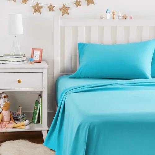Vista 6 de Amazon Basics Juego de sábanas para niños de microfibra ligera, suave y fácil de lavar, 3 piezas, tamaño Twin, Aqua brillante, diseño sólido