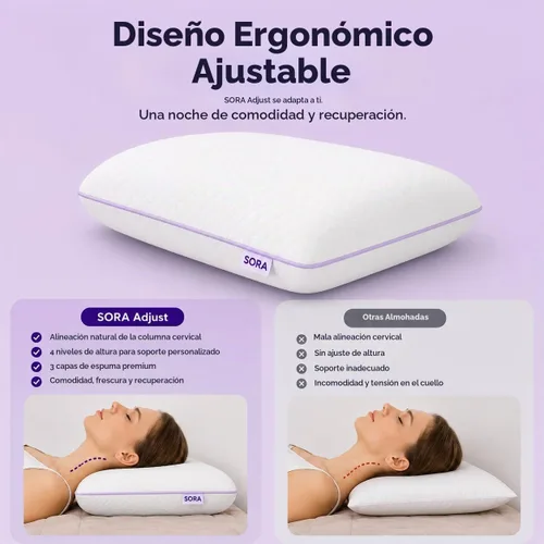 Vista 3 de Ajustar - Almohada de espuma viscoelástica ajustable - Gel refrescante, altura y firmeza personalizables de 3 capas, soporte ergonómico