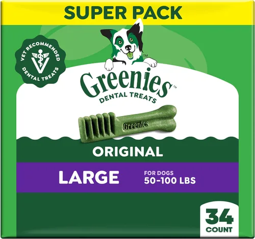 Vista 13 de Greenies Golosinas dentales naturales para perros adultos recomendadas por veterinarios, tamaño grande, sabor original, paquete de 6 onzas, 4
