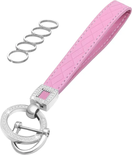 Vista 8 de Llavero de muñeca de cuero OHKYOOT, llavero de muñeca para automóvil con 5 llaveros y anillo anti-pérdida Negro