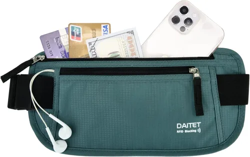 Vista 31 de DAITET Cinturón de dinero, soporte para pasaporte, cartera de viaje oculta segura con bloqueo RFID, riñonera encubierta (negro), Negro, Rfid