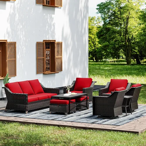 Vista 51 de Joyside Juego de 2 sillas de mimbre para patio, muebles de ratán para exteriores con reposabrazos anchos y cojines gruesos, tamaño grande mejorado