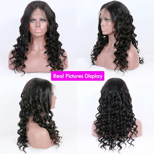 Vista 6 de premier Pelucas de encaje frontal 360 de cabello humano prearrancado ondulado con encaje 360 para mujeres negras, pelucas de cabello humano