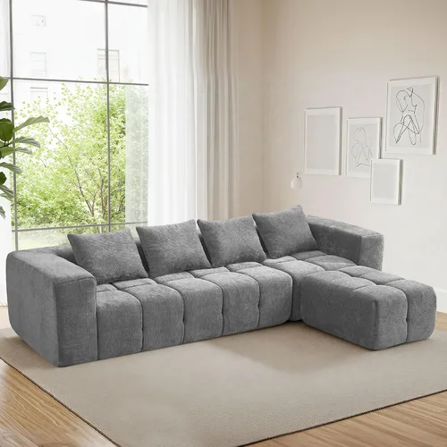 Vista 13 de Sofás sin estructura de 119" tamaño extragrande estilo nube para sala de estar, sofá seccional modular moderno con mechones con asiento profundo