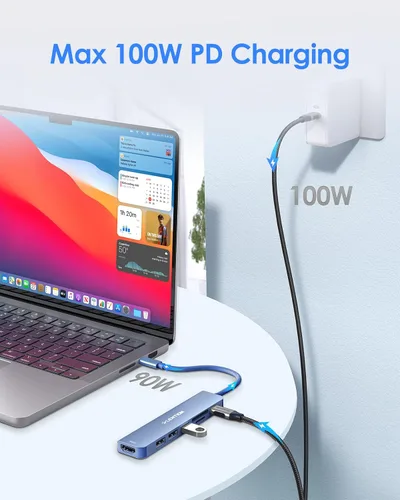 Vista 5 de LENTION 7-in-1 USB C Hub, 4K@60Hz HDMI, 100W PD, Card Reader, USB 3.0 & 2.0 Azul