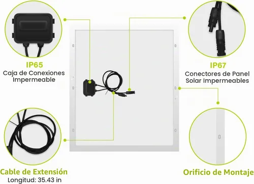 Vista 4 de Newpowa Panel solar mono de 50 W 10BB módulo monocristalino de 50 vatios con conectores de 3 pies para RV, barco, sistema de red doméstica