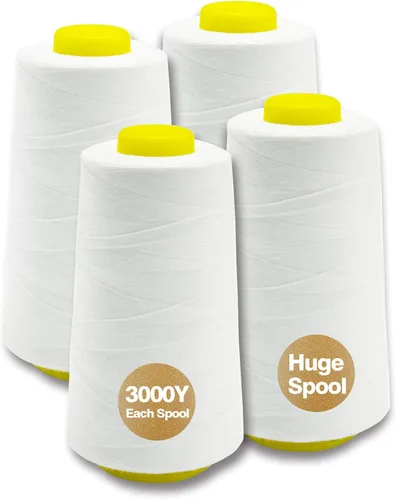 Vista 19 de Hilo serger blanco y negro, hilo multiusos para coser, poliéster, 4 conos de 2743 m cada uno para máquina de coser