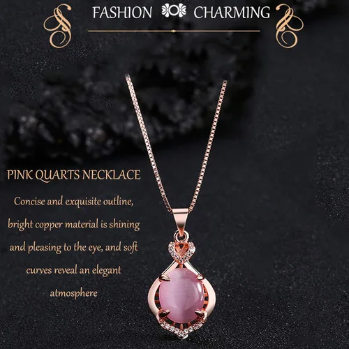 Vista 5 de Collar con colgante de cuarzo rosa, cadena de lágrima de cristal rosa, piedras preciosas naturales curativas chakras, ópalo joyería para mujeres