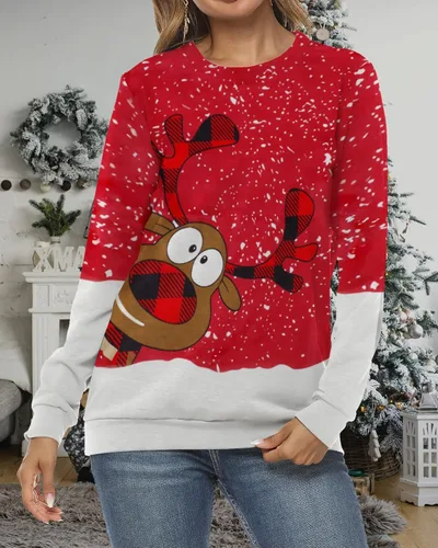 Vista 4 de LUKYCILD Sudadera fea de Navidad para mujer, diseño de reno, muñeco de nieve, cuello redondo, manga larga, sin botones