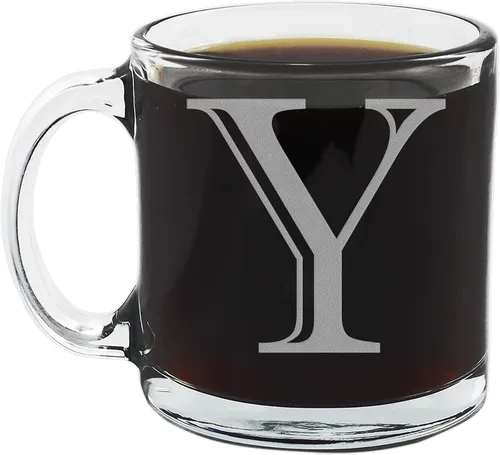 Vista 24 de Spotted Dog Company Taza de café de vidrio transparente con monograma grabado de 12 onzas (letra A), regalos de café personalizados de la A a la Z