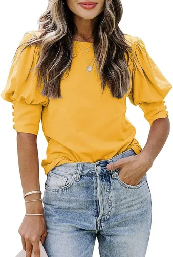 Vista 2 de Camiseta de manga corta para mujer, cuello redondo, holgada, casual, de manga corta, para mujer