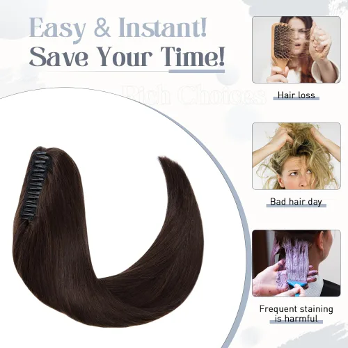 Vista 94 de Rich Choices Extensión de cola de caballo con clip de garra, cabello humano real, una pieza, extensiones de cabello largo Remy para mujer, #18P613