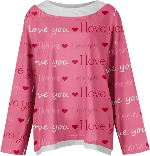Vista 6 de Sudaderas para el día de San Valentín para mujer, cuello redondo, manga larga, con estampado de corazones, blusas casuales