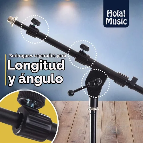 Vista 4 de Soporte de micrófono Hola! Music con altura ajustable para uso en hogar, estudio, oficina o escenario – Bajo perfil (bombo)