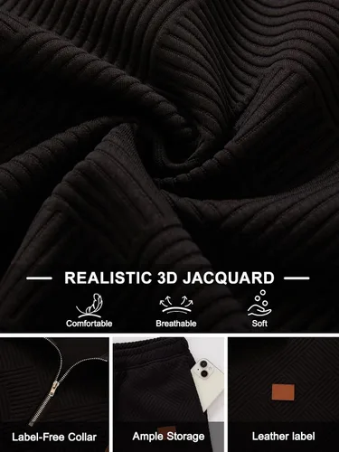 Vista 2 de Ryehack Conjunto deportivo de 2 piezas para hombre, conjunto de sudadera tipo polo con cremallera jacquard