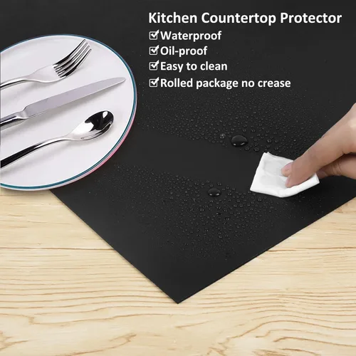Vista 4 de Tapete de silicona extra grande, tapete de silicona para encimera de cocina, isla, mesa de comedor, protector de encimera, tapete resistente al Negro