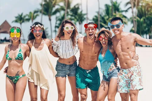 Vista 7 de FINGOOO Divertidas gafas de sol, 6 pares de lentes de sol de fiesta, hawaianas, tropicales, playa, Luau, gafas de fiesta para adultos y niños