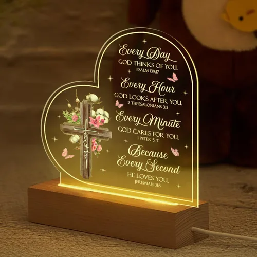 Vista 6 de SANDJEST Luz nocturna acrílica, regalos cristianos para mujeres, regalos inspiradores con versículos de la Biblia, decoración religiosa