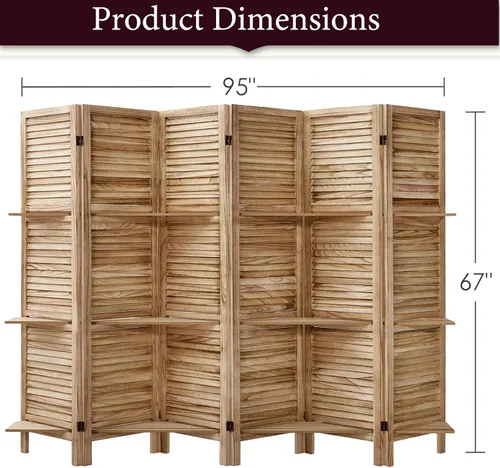 Vista 3 de RHF - Panel de división de madera de 5.6 pies de alto, pantallas divisoras de habitación plegables de madera, divisor de panel y separadores